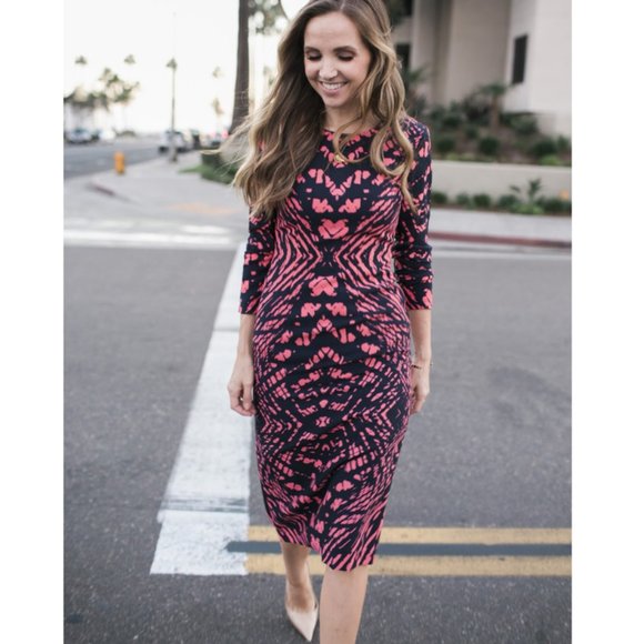 Maggy London Tie Dye Printed Crepe Midi Dress Sz 2 - Picture 2 of 13